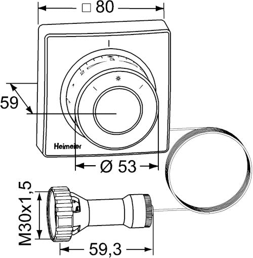 Heimeier Thermostatkopf F 280200500 Ferneinsteller, Kapillarrohr 2 m, weiß