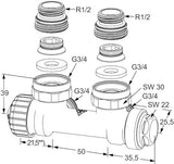 HEIMEIER Multilux Rp 1/2 Thermostat-Ventilunterteil mit Zweipunktanschluss 3851-02.000