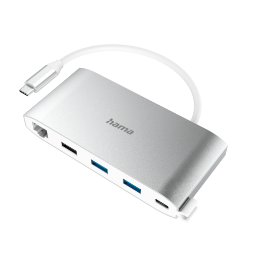 Hama USB-Hub Weiß/Silber, 3x USB-A, 2x USB-C, VGA, HDMI, LAN