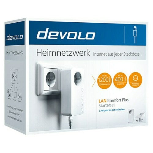 Devolo Netzwerk-Starter-Set LAN Komfort Plus 1 x Schukostecker (Typ F), 1 x RJ45-Buchse, Weiß